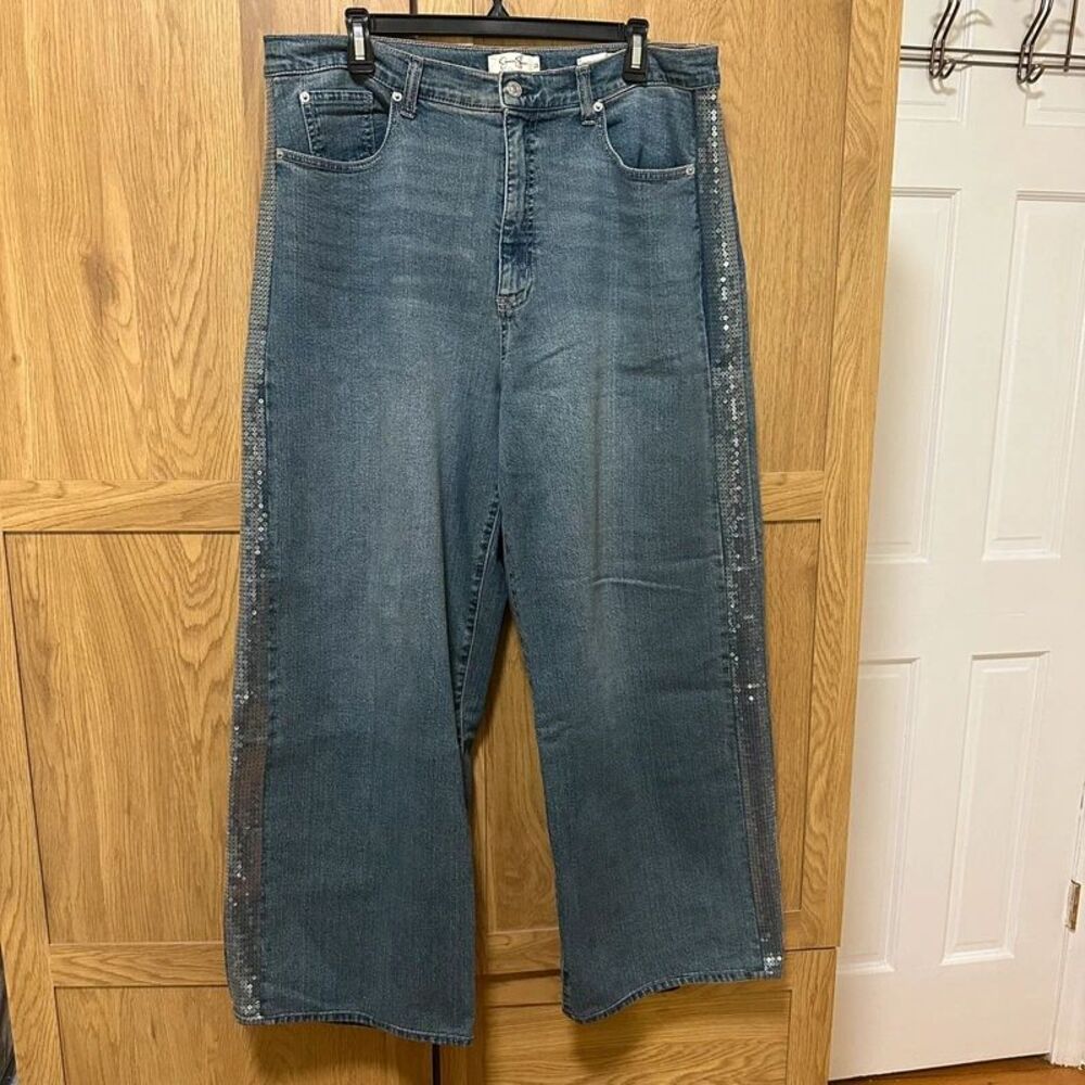 Jessica Simpson Starstruck Jeans Womens 32 High Rise Wide Leg Sequin disco